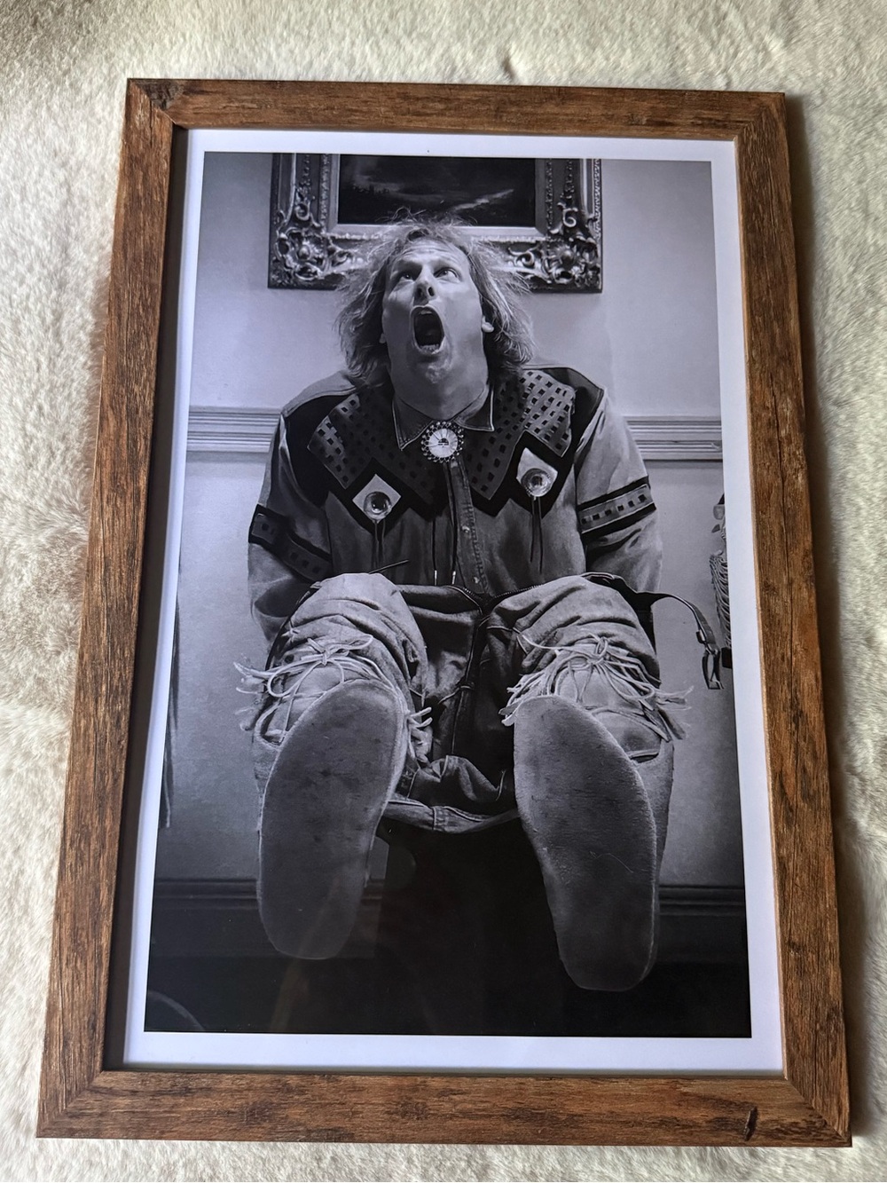 Wood Frame Black & White Movie Poster - Rustic Brown Frame